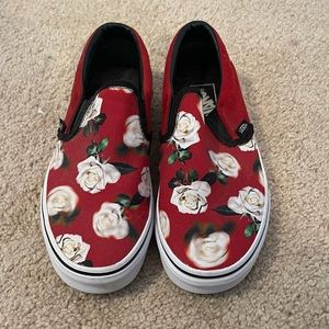 Women’s red floral slip on Vans
